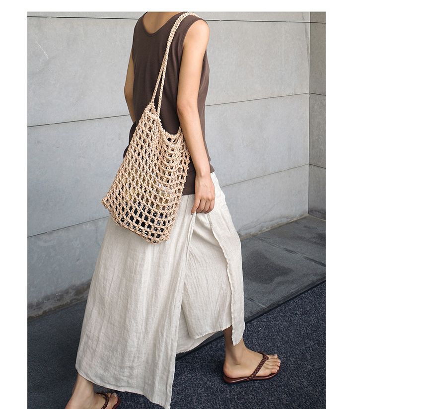Elastic Waist Slit Midi Skirt with Mock Two-Piece Look