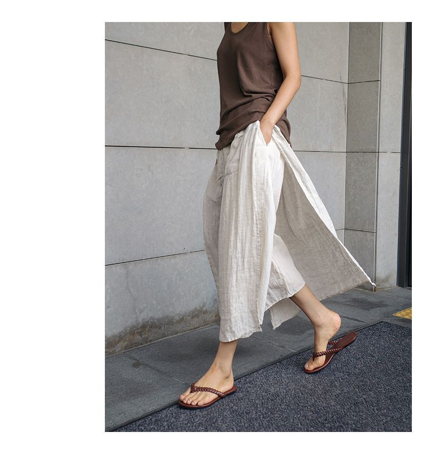Elastic Waist Slit Midi Skirt with Mock Two-Piece Look