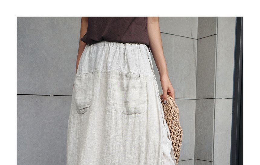 Elastic Waist Slit Midi Skirt with Mock Two-Piece Look