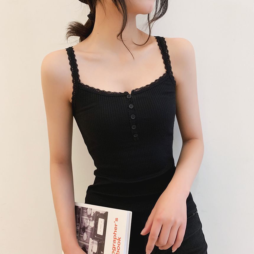 Plain Lace-Trimmed Camisole Top