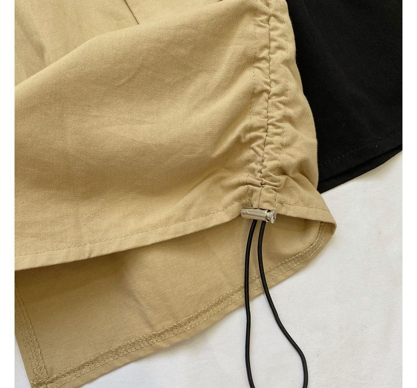 Elevated Waist Solid Cargo A-Line Midi Skirt