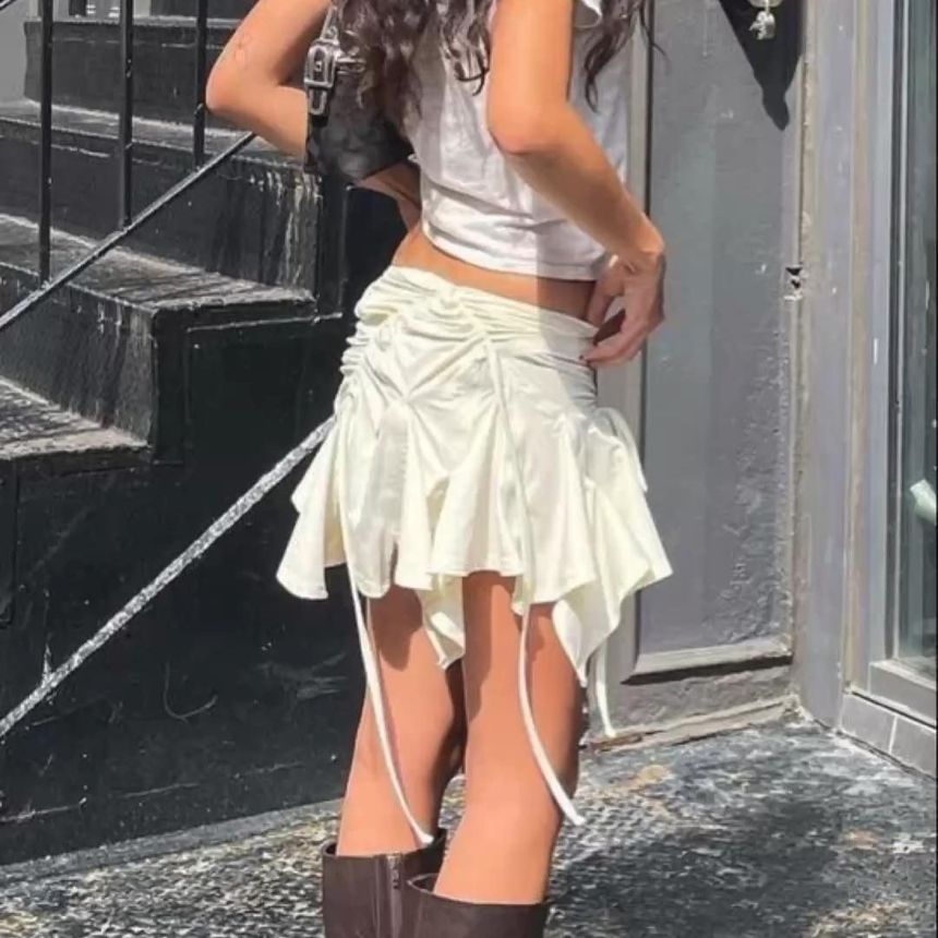 Low Waist Asymmetric Plain Mini Skirt