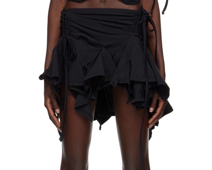 Low Waist Asymmetric Plain Mini Skirt