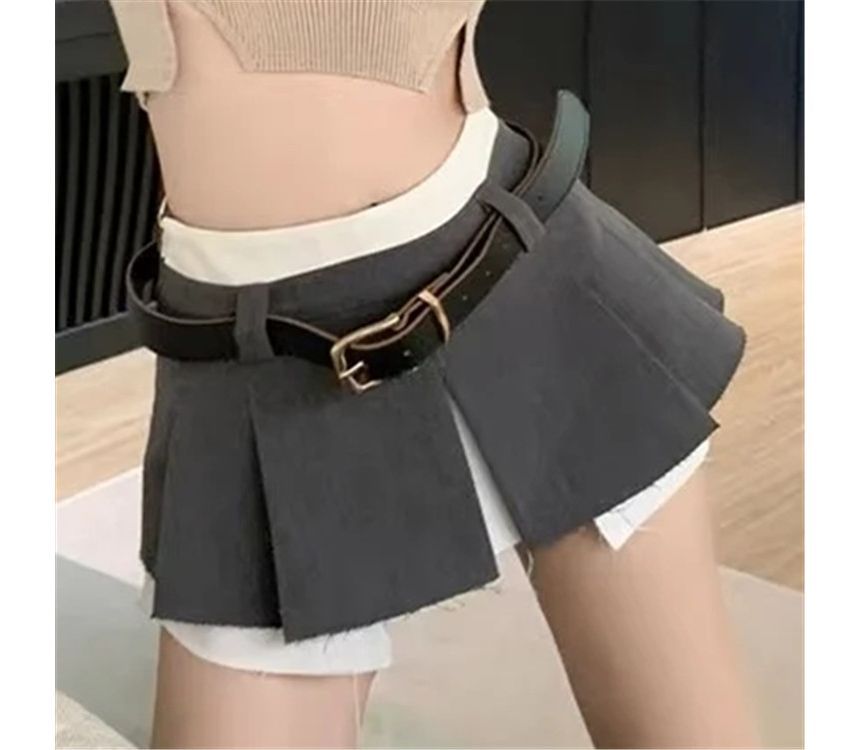 Elevated Waist Color-Block Pleated A-Line Mini Skirt