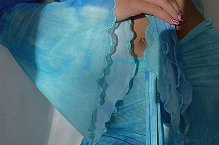 Tie-Dye Crop Top with Flared Sleeves and Mini Pencil Skirt Set