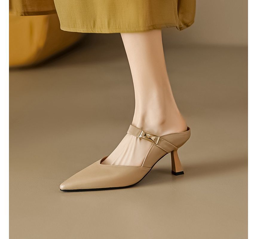 Pointed-Toe Mary Jane Heeled Mules