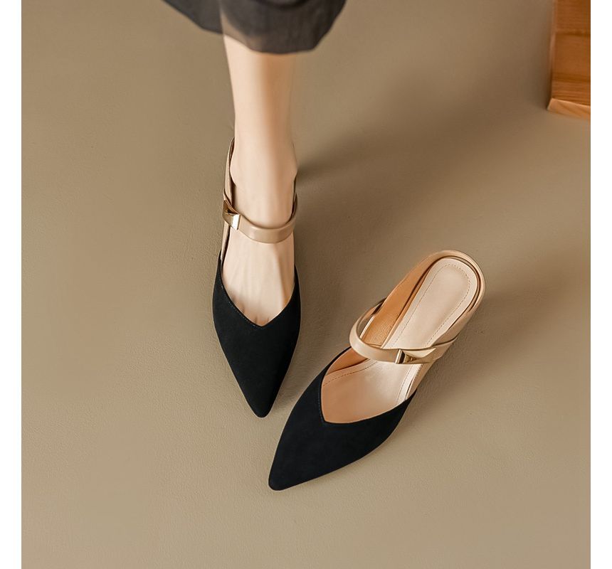 Pointed-Toe Mary Jane Heeled Mules