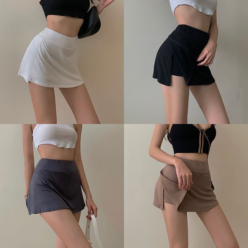 Elevated Rise Solid A-Line Mini Skirt