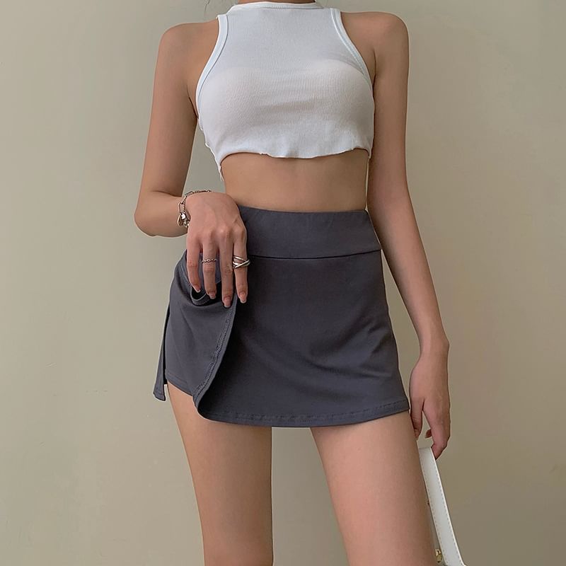 Elevated Rise Solid A-Line Mini Skirt