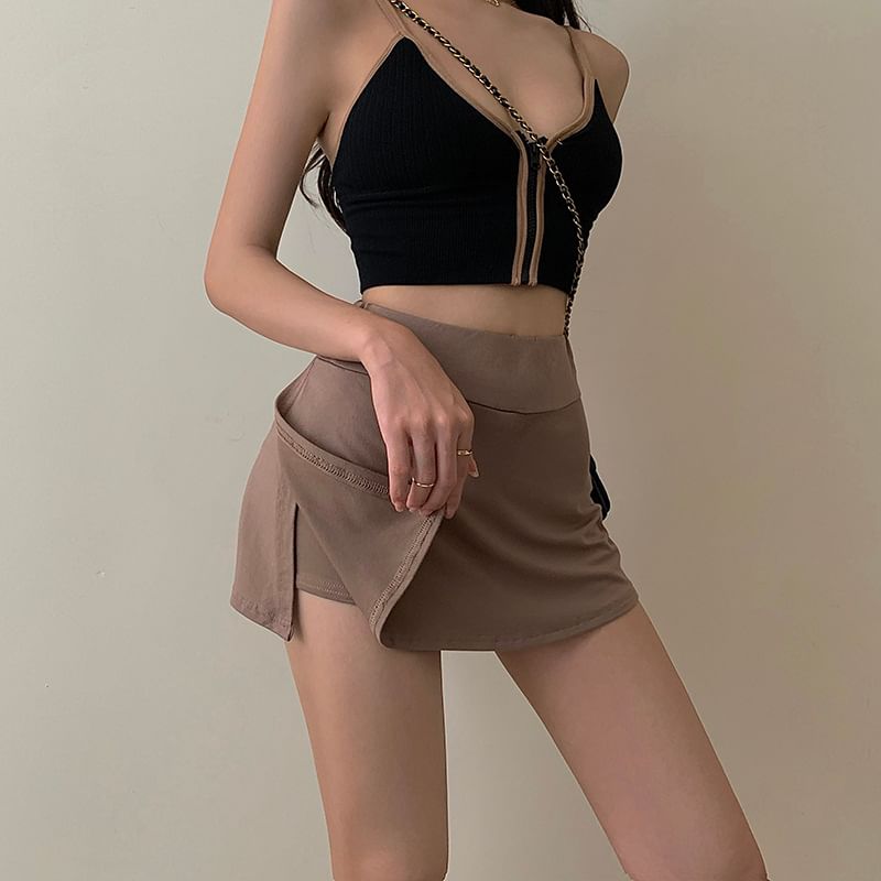 Elevated Rise Solid A-Line Mini Skirt
