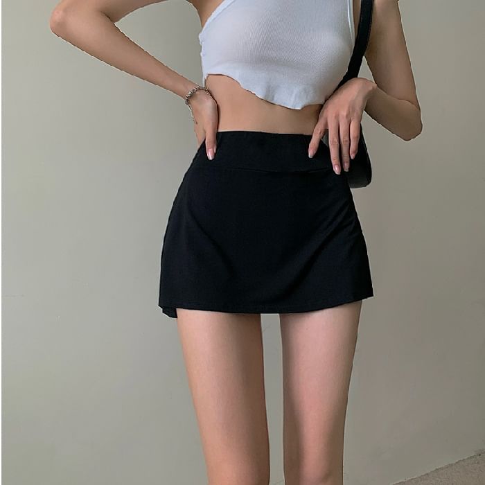 Elevated Rise Solid A-Line Mini Skirt