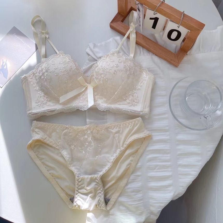 Wireless Lace Push-Up Bra and Panty Set