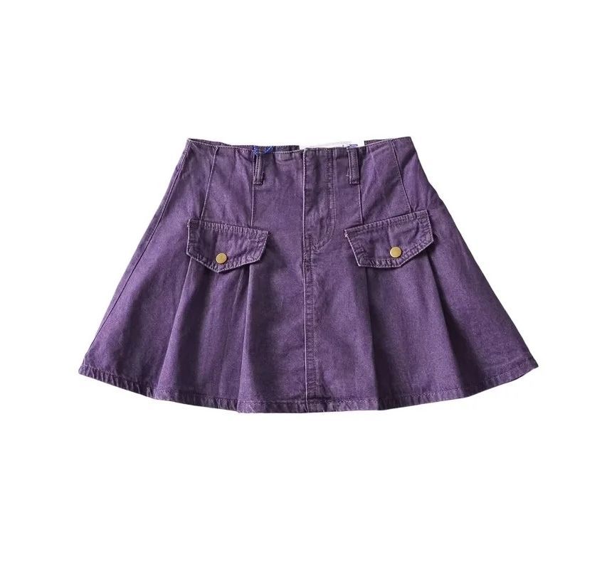Elevated Rise Denim A-Line Mini Skirt