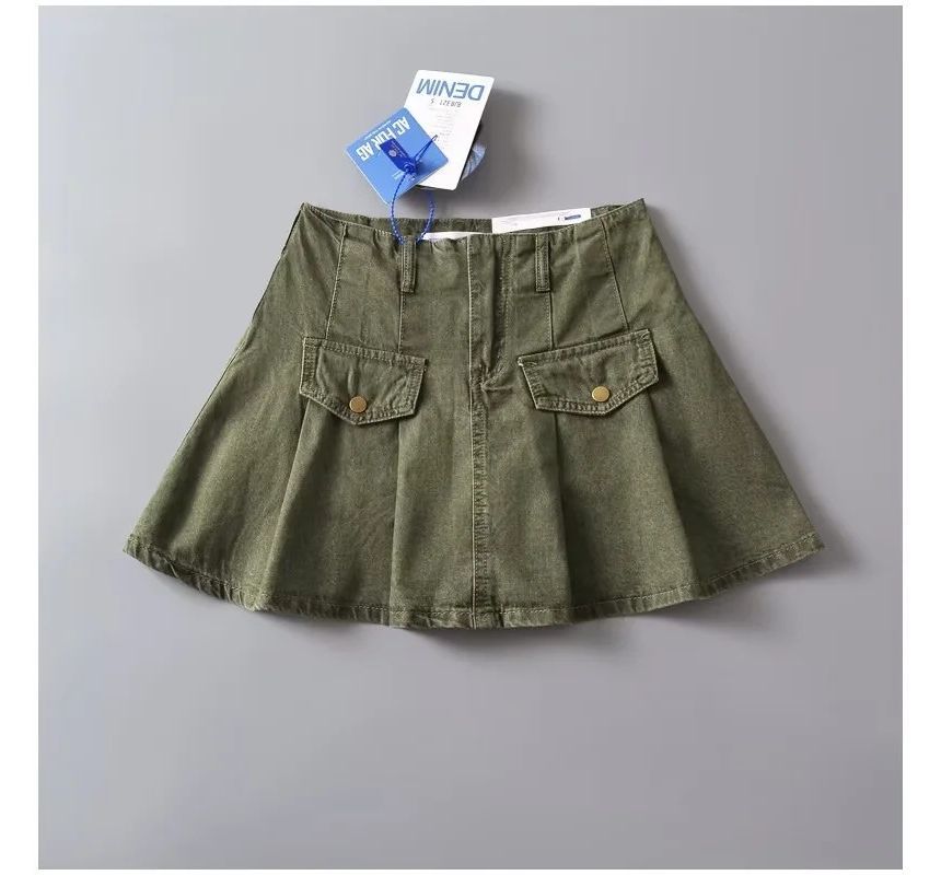 Elevated Rise Denim A-Line Mini Skirt