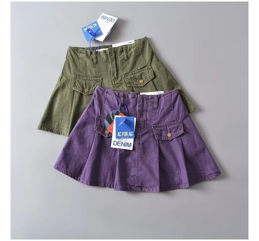 Elevated Rise Denim A-Line Mini Skirt