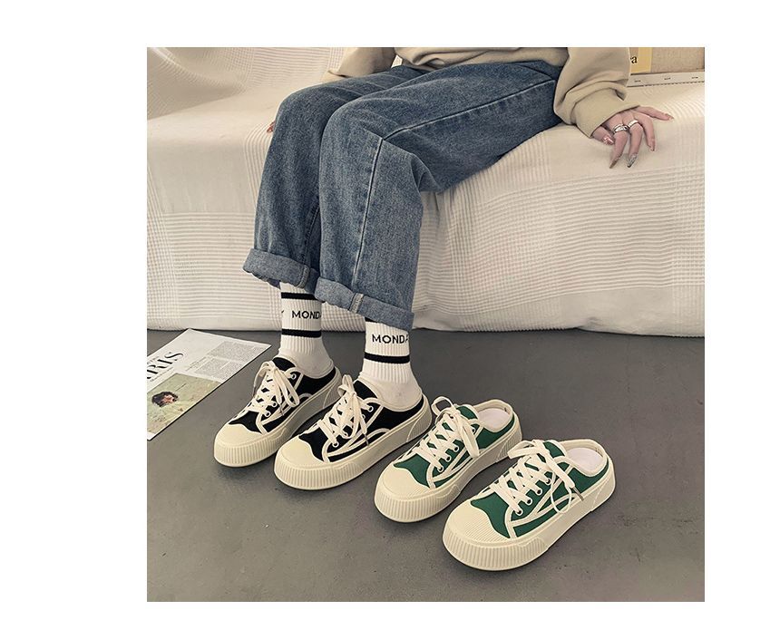 Contrast Trim Platform Sneaker Mules - Sporty