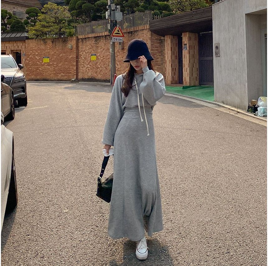 Hoodie and Long A-Line Skirt Casual Two-Piece Set