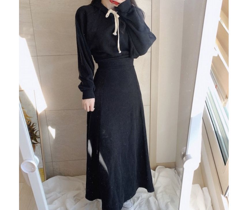 Hoodie and Long A-Line Skirt Casual Two-Piece Set