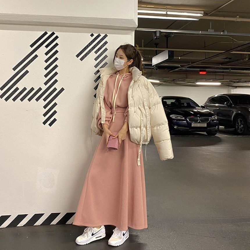 Hoodie and Long A-Line Skirt Casual Two-Piece Set