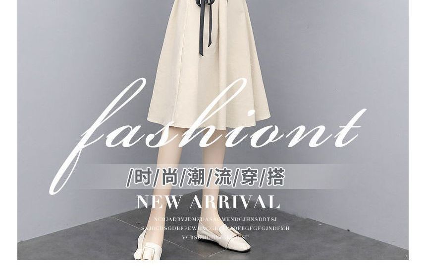 Short-Sleeve Crewneck Tee and Midi A-Line Skirt Outfit Set