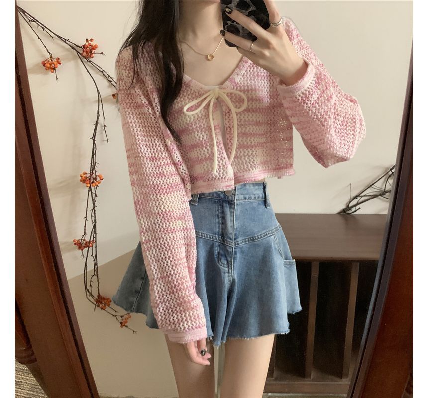 Melange Tie Front V-Neck Cardigan