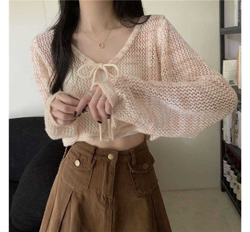 Melange Tie Front V-Neck Cardigan