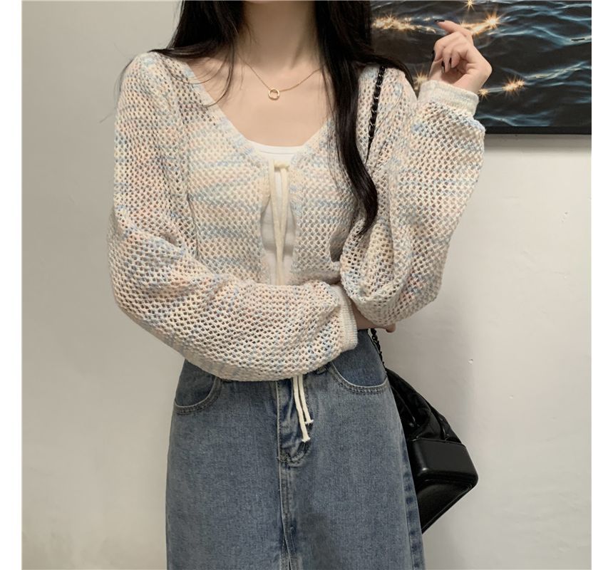Melange Tie Front V-Neck Cardigan