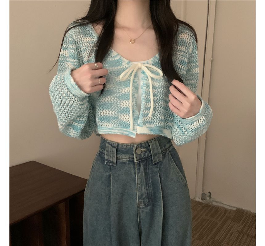 Melange Tie Front V-Neck Cardigan
