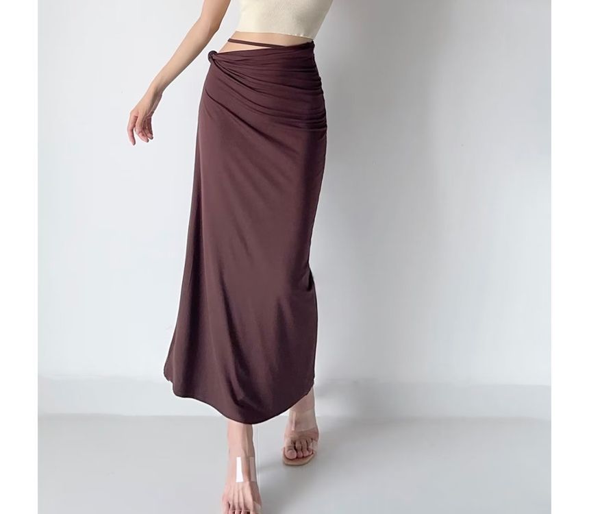 Elevated Rise Solid Asymmetric H-Line Maxi Skirt