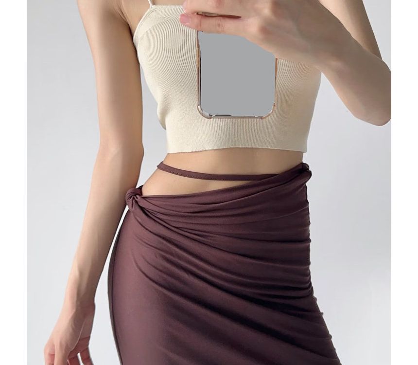 Elevated Rise Solid Asymmetric H-Line Maxi Skirt