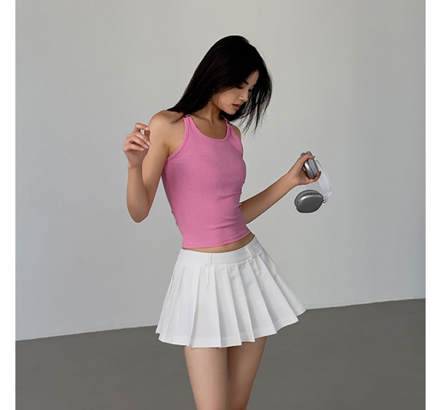 Low Waist Solid Pleated A-Line Mini Skirt
