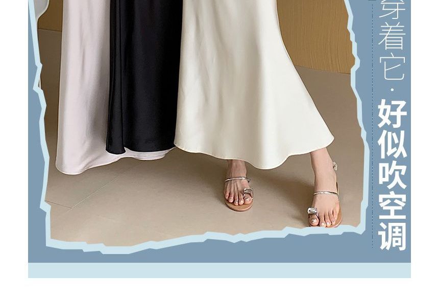 Elevated Waistline Solid Color Long Fish-Tail Midi Skirt