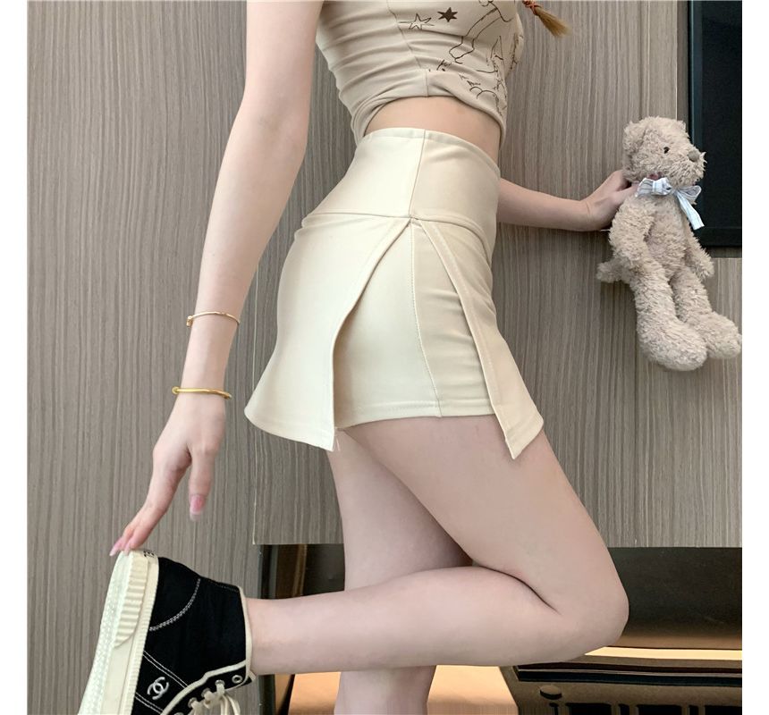 Asymmetric Slit Mini Skirt with High-Waist A-Line Shape