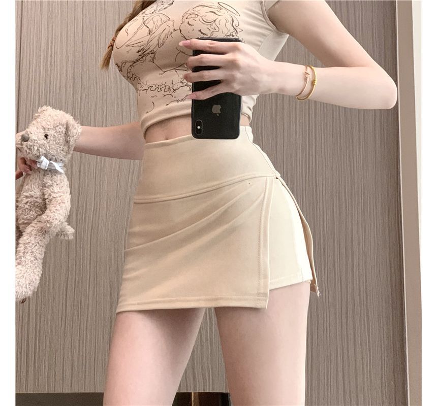 Asymmetric Slit Mini Skirt with High-Waist A-Line Shape