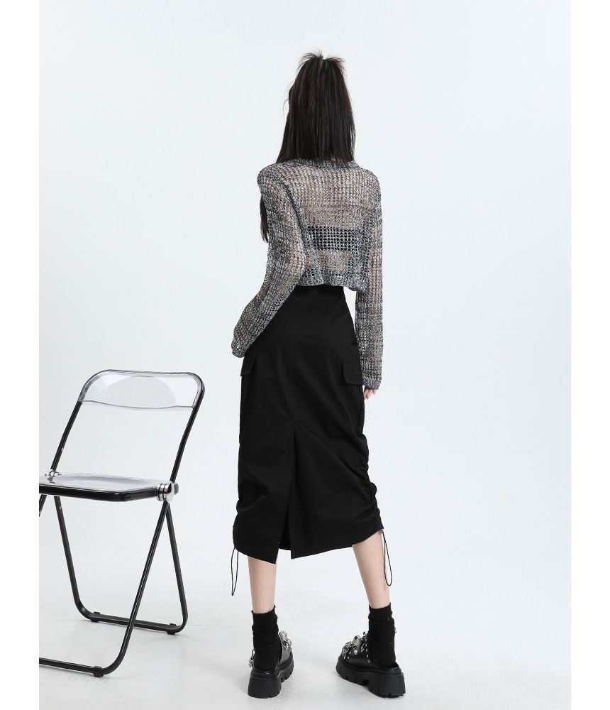 Elevated Rise Solid Drawstring Cargo A-Line Midi Skirt