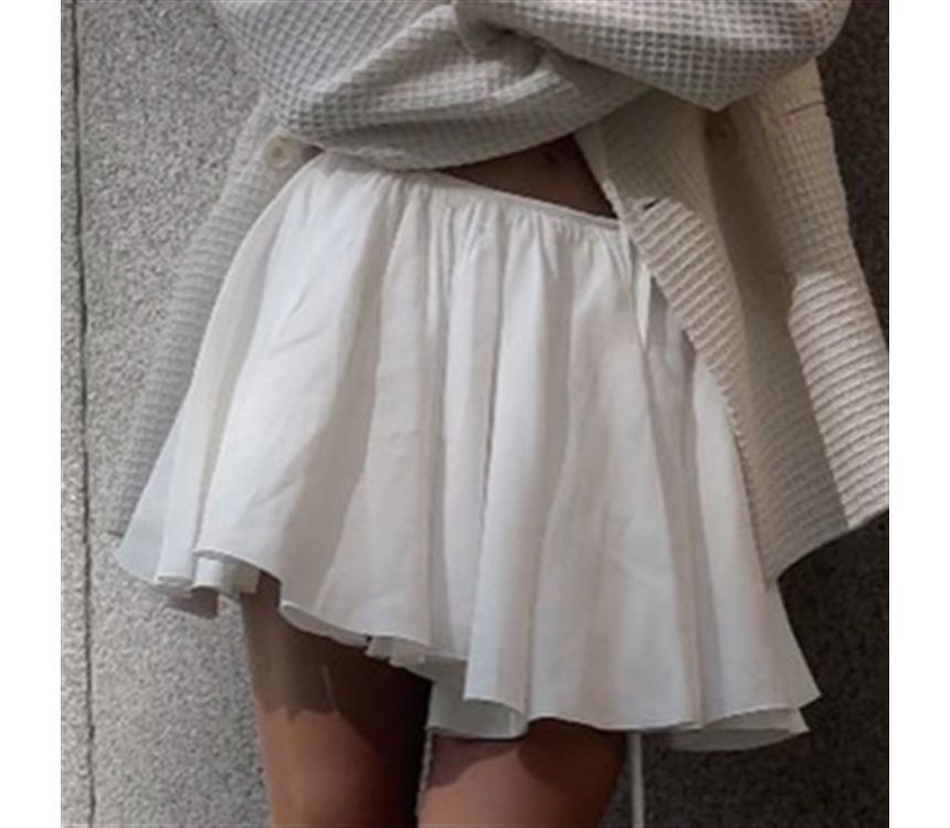 Casual Solid Tie-Front Mini Skirt with Mid-Rise Fit