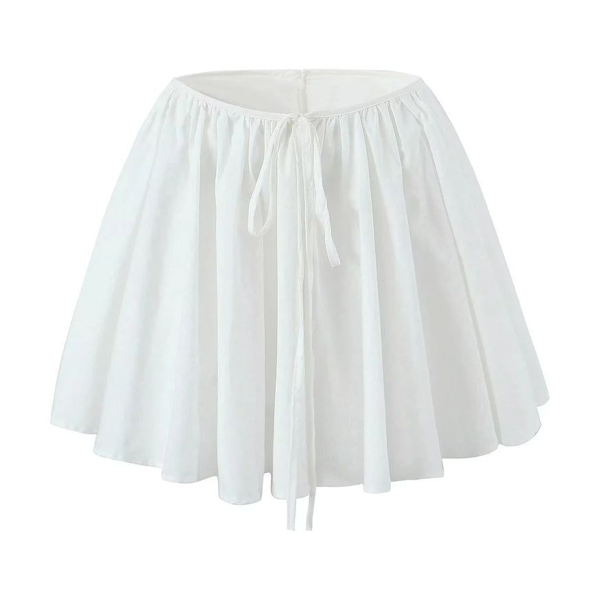 Casual Solid Tie-Front Mini Skirt with Mid-Rise Fit