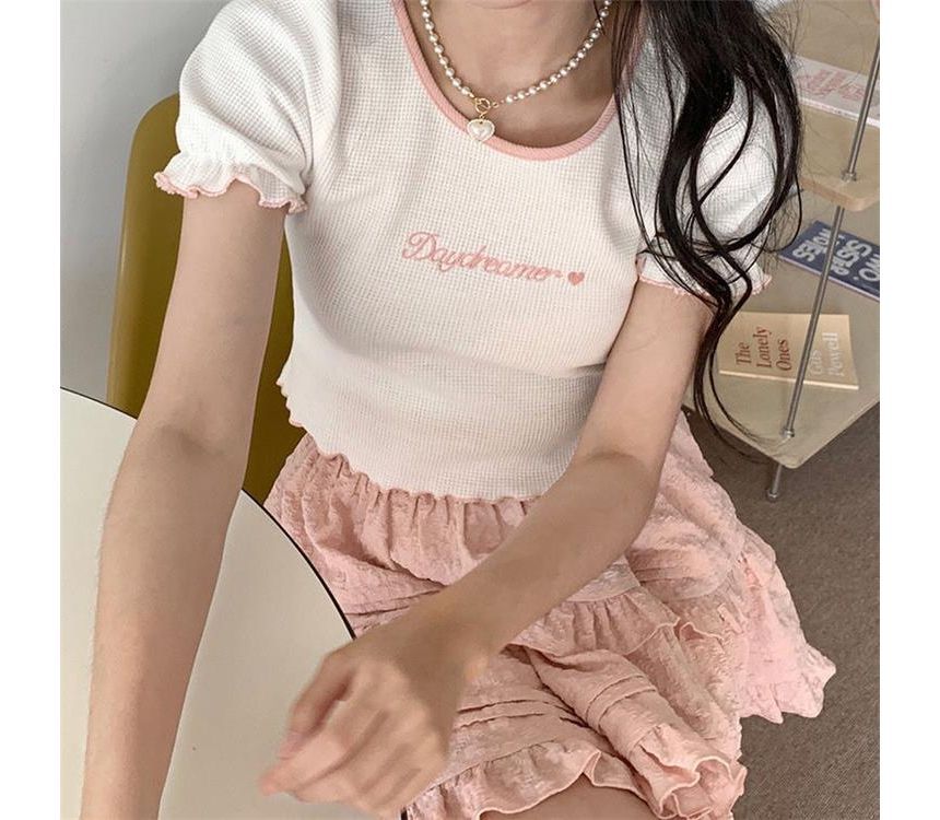 Layered Shirred Mini Skirt with High-Waist Solid Fabric