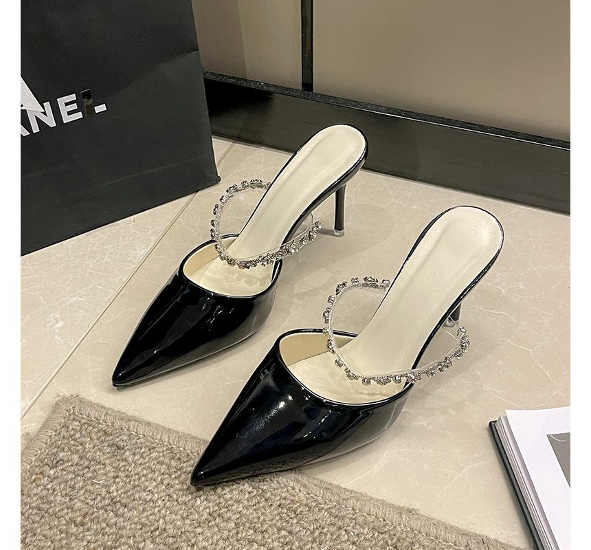Rhinestone Pointy High Heel Mules