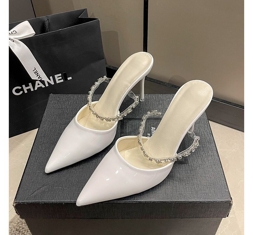 Rhinestone Pointy High Heel Mules