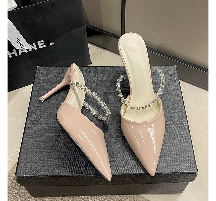 Rhinestone Pointy High Heel Mules