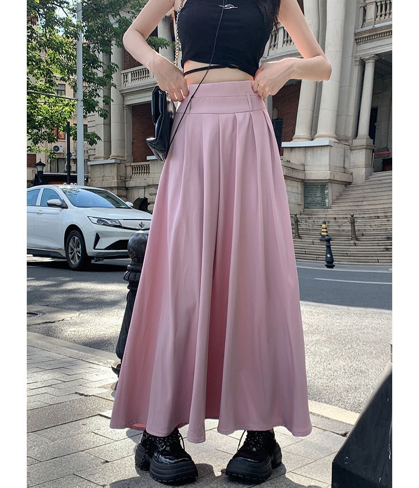 Belted Pleated Maxi Skirt with High-Rise Waist