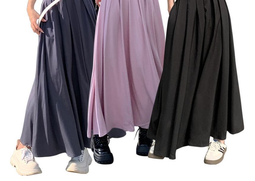 Belted Pleated Maxi Skirt with High-Rise Waist