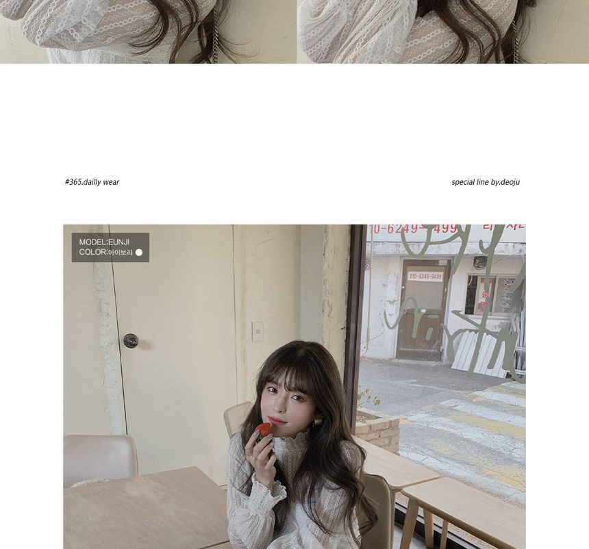 Long Sleeve Turtleneck Lace Blouse