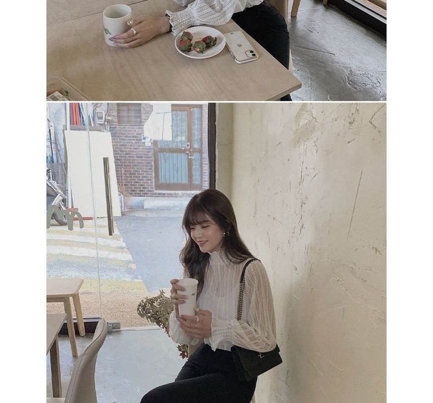 Long Sleeve Turtleneck Lace Blouse
