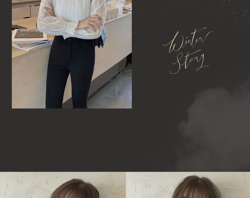 Long Sleeve Turtleneck Lace Blouse