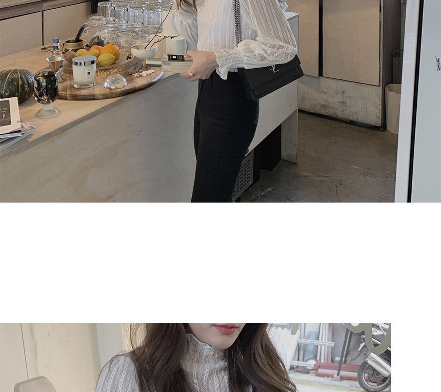 Long Sleeve Turtleneck Lace Blouse