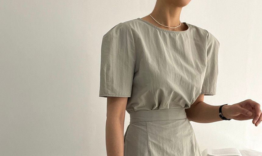 Round Neck Blouse with High-Rise Midi Skirt Matching Set