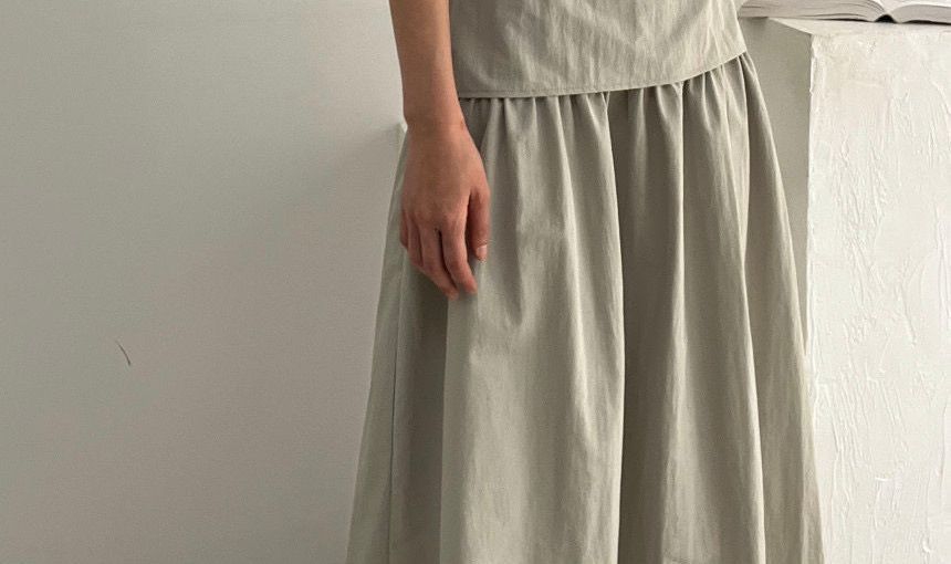 Round Neck Blouse with High-Rise Midi Skirt Matching Set