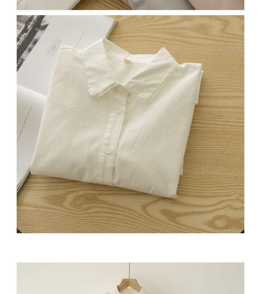 Lace-Trimmed Collared Shirt with Plain Fabric